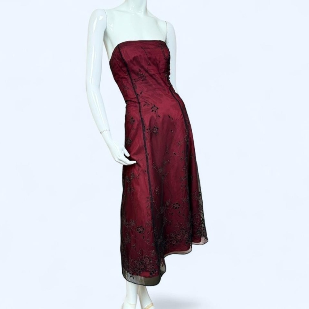 Papell Boutique Evening Gothic Formal Dress Wine Embroidered Womens 8‎